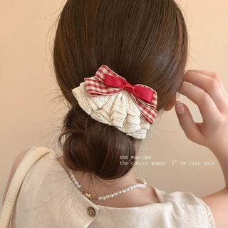 ลูกไม้ตาข่ายสีแดงดีไซน์เรียบทันสมัยสำหรับสตรี