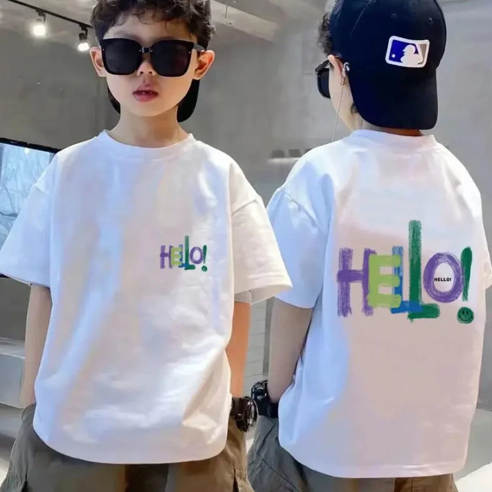 เสื้อยืดแขนสั้นสำหรับเด็กชายและเด็กหญิง ทำจากผ้าฝ้าย 100% สวมใส่ง่ายในฤดูร้อน ดีไซน์สไตล์ทันสมัย