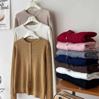 mimi&didi#เสื้อคลุมไหมพรมแบบถักเกลียว เสื้อคอกลมแขนยาวขนาดให…