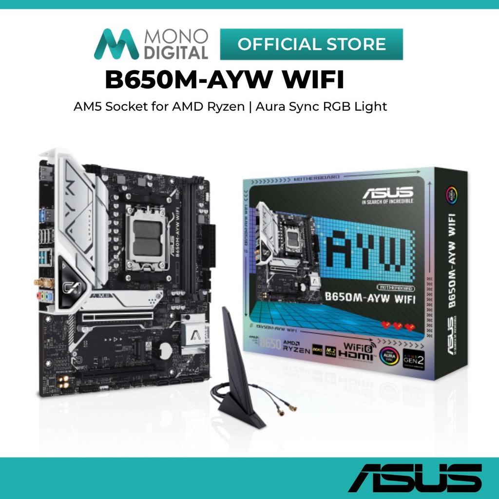 ASUS B650M-AYW WIFI DDR5 D5 AM5 MOTHERBOARD คีย์บอร์ด COMBO AM5 RYZEN 5 7500F / AM5 RYZEN 7800X3D / 
