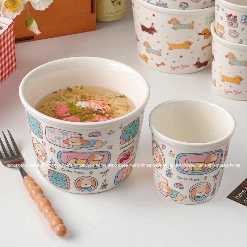 ชามมาม่า ถ้วยมาม่าเซรามิค  ลายแมวสุนัขน่ารัก cup noodles ความจุขนาดใหญ่1000ML(สินค้าพร้อมส่งจากไทย）
