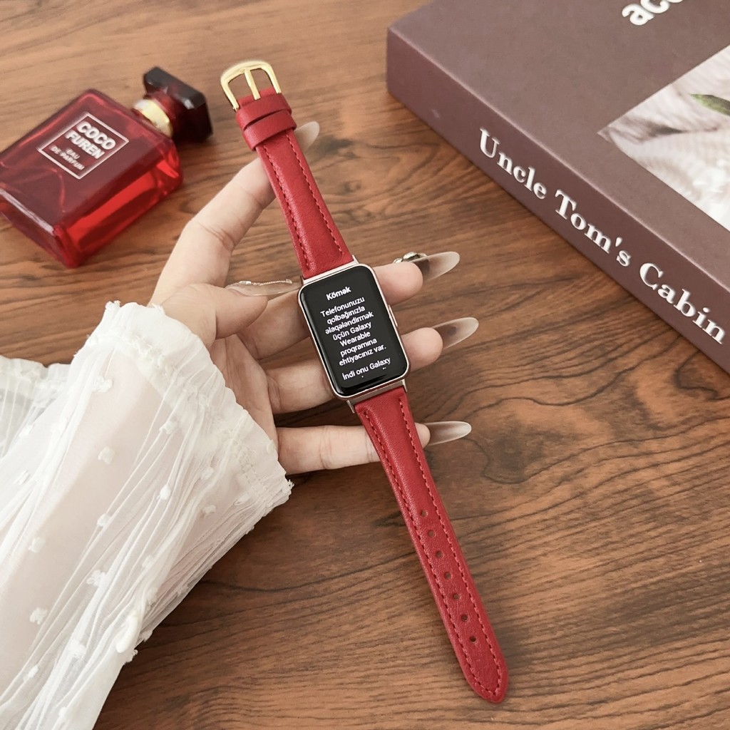 เหมาะสําหรับสร้อยข้อมือ Galaxy fit3 สายนาฬิกาหนังแท้โลหะ Snap Buckle Simple High-End Niche SE