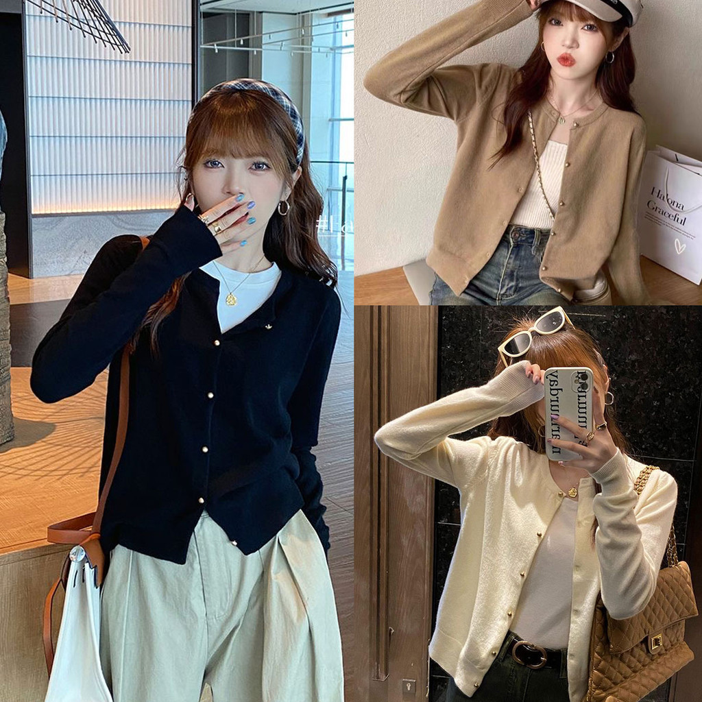 Cuites👉 88010   คาร์ดิแกนแขนยาวสไตล์ใหม่ เสื้อไหมพรมไม่หนาไม่บาง สีสวยสด ผอมลง ดูยาว
