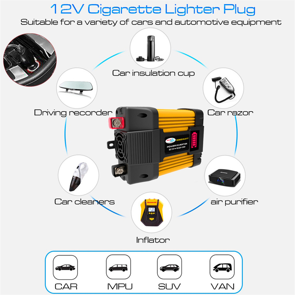 ตัวแปลงอินเวอร์เตอร์แปลง 12V220V/110V300W500WLED จอแสดงผล Dual USB - รูปที่ 5