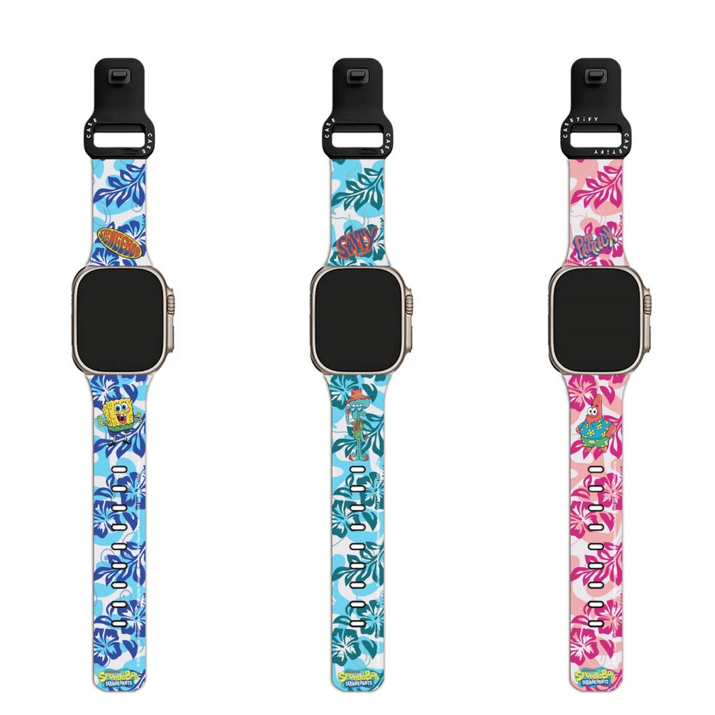C Home CASE SpongeBob SquarePants เข้ากันได้กับ Apple Watch Apple Watch Ultra 2 Band S10/9/8 ซิลิโคน