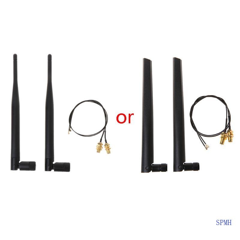 2x 6dBi 2.4GHz 5GHz Dual Band WiFi Router  Card RP-SMA Antenna 2 x U.fl I