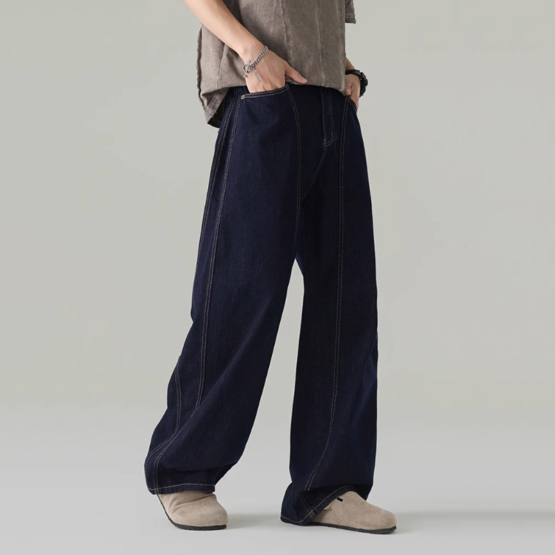 [COOL BROTHER]กางเกงยีนส์ผู้ชายสีน้ำเงินเข้ม ทรงหลวม สไตล์อเมริกันวินเทจ สะดวกสบายและอเนกประสงค์ เหมาะกับทุกรูปขา - รูปที่ 2