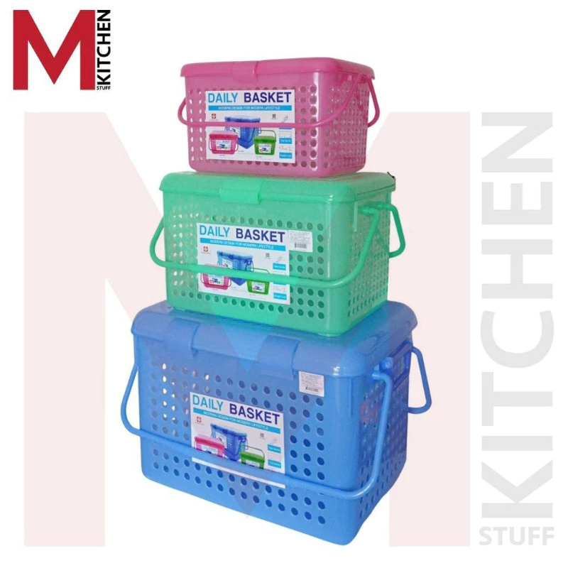 M KITCHEN ตะกร้า ตะกร้าพลาสติก มีหูหิ้วและฝาปิด เหมาะสำหรับใส่แมว สุนัข สัตว์เลี้ยงต่างๆ (C1)