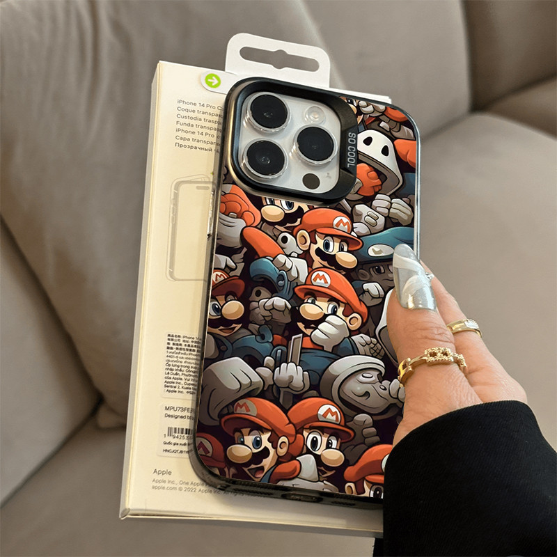กรณีโทรศัพท์มือถือซิลิโคนแข็งหรูหรา ซูเปอร์แมรี่ for IPhone 13 12 7Plus 14 15 11 Pro MAX 8 6 7 6S Plus X XR XS - รูปที่ 2