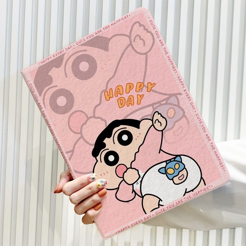 เคสป้องกัน iPad 10th Generation Air4 Air5 Air6 10.5 นิ้ว Happy Dinosaur Frog Crayon Shin chan พร้อมช่องเสียบปากกา Gen7/8/9 วัสดุผ้าไหม Mini4 5 Flip Cover Anti Drop กรณีแท็บเล็ต