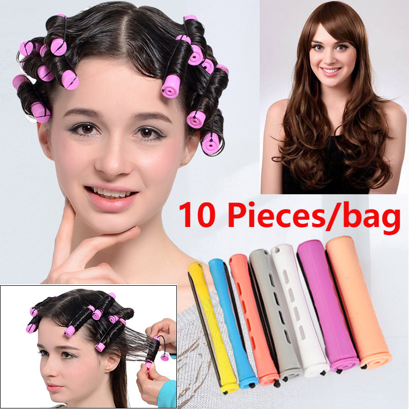 10ชิ้นลูกกลิ้งดัดผมชุดกลวงยางรัดแกนดัดผมร้านทําผมดัดผมเครื่องมือดัดผมคัน