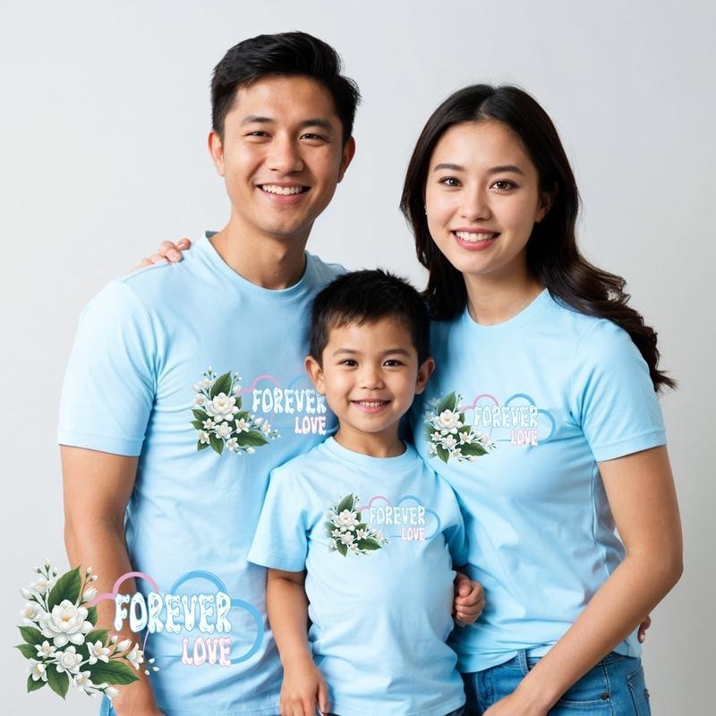 เสื้อยืดครอบครัว นัดกันใส่ได้ทั้งครอบครัว สกรีน Forever Love Cotton100% Clothing ผู้หญิง