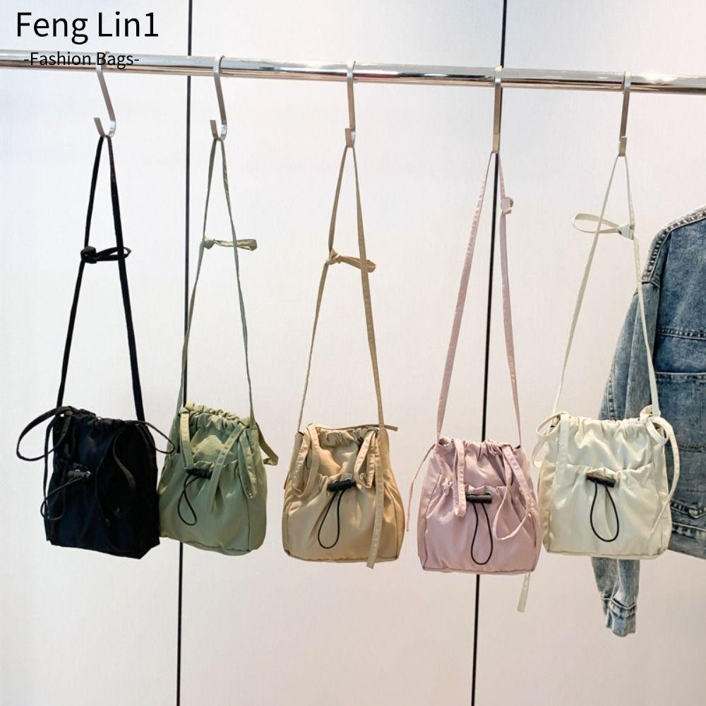 Fengling Drawstring Crossbody Bag, กระเป๋าโทรศัพท์มือถือ กระเป๋าสะพายไหล่ผู้หญิงแบบใช้ซ้ําได้, แฟชั่นเรียบง่ายอเนกประสงค์ความจุขนาดใหญ่ Tote กระเป๋า