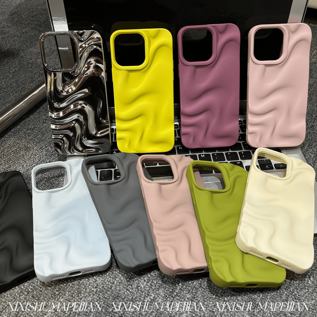 เคสโทรศัพท์ซิลิโคนหยักสีทึบหรูหราสําหรับ ไอโฟน15 14 13 12 11 มือโปร สูงสุด ปลอกกล้องป้องกันการกระแทกปกป้องผิวรู้สึกนุ่มปกหลัง