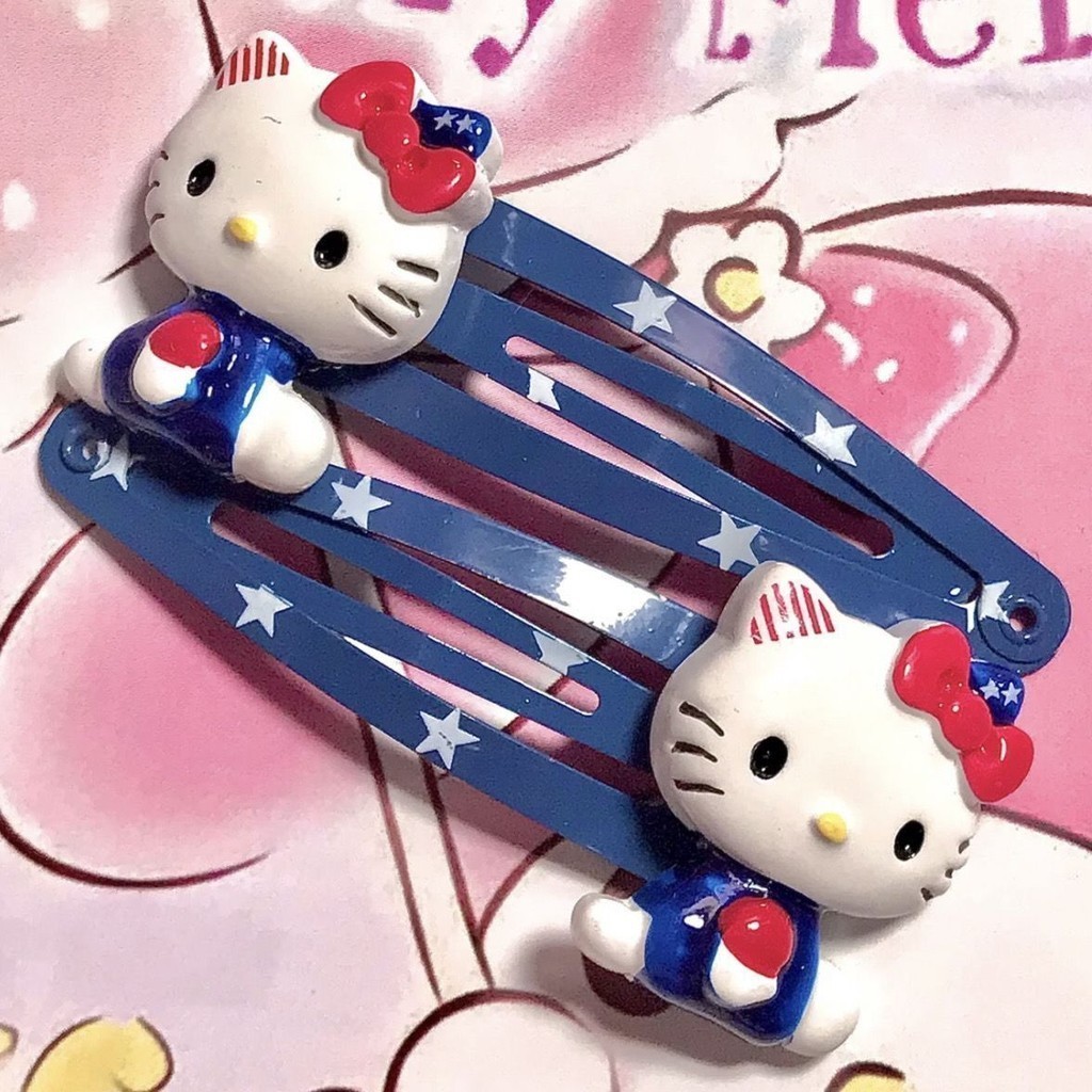 Hellokitty กิ๊บติดผม Blue Star Retro น่ารักพิมพ์ KT Cat Girl เครื่องประดับผม