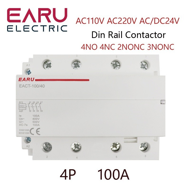 ❆4P 100A DC24V AC 220V 230V Din Rail Household AC Modular Contactor Switch Controller 4NO/4NC/2NO2NC