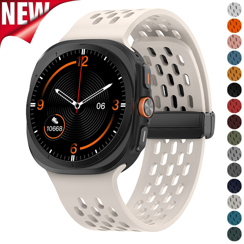 สายรัดซิลิโคนสําหรับ Samsung Galaxy Watch 7 Ultra 47 มม.หายใจสร้อยข้อมือแม่เหล็กสําหรับ Galaxy Watch Ultra 47 มม.สายนาฬิกาทดแทน