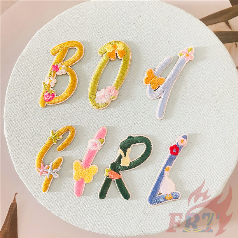 ☸ ดอกไม้ที่มีสีสันตัวอักษรภาษาอังกฤษแพทช์สติกเกอร์ติดด้วยตนเอง ☸ 1 ชิ้นตัวอักษร DIY เย็บปักถักร้อยเหล็กบนป้ายแพทช์ตกแต่งผ้า - รูปที่ 5
