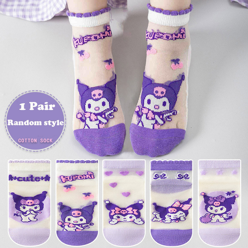 สาวฤดูร้อน Kuromi Spider Man Melody Ultraman ถุงเท้า Breathable เด็กการ์ตูนถุงเท้าข้อเท้าสั้นสําหรับ 2-12 ปีเด็กผ้าฝ้ายนุ่มถุงเท้าตาข่าย