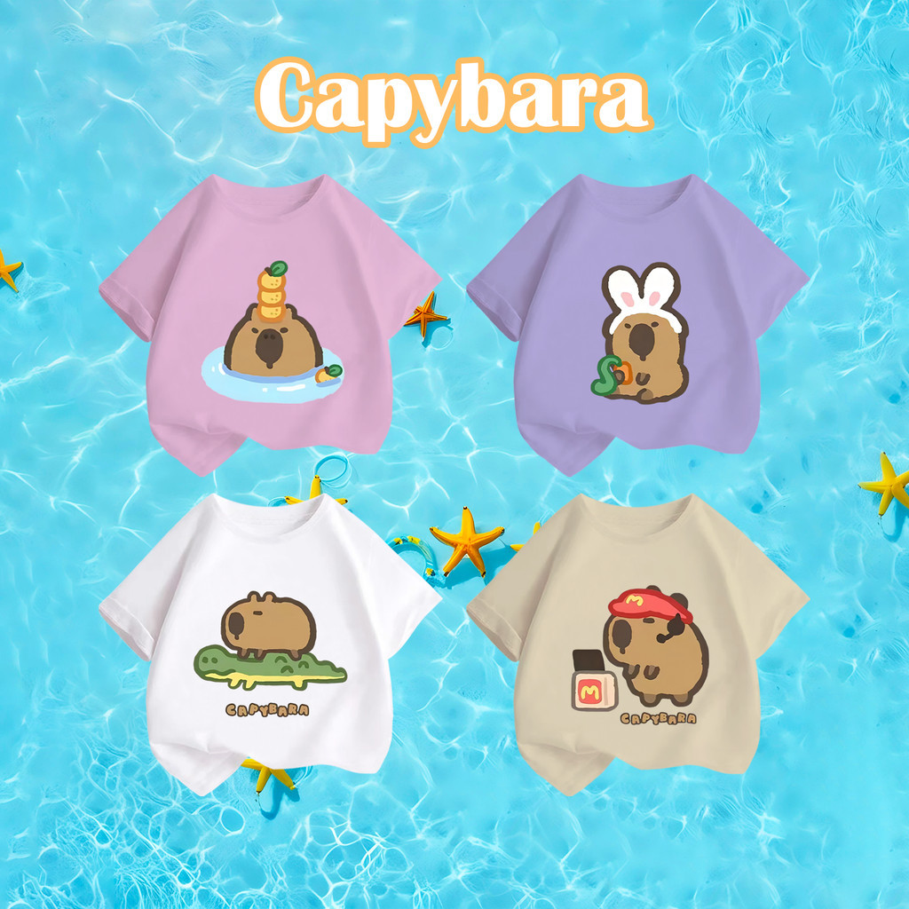 TrendSir NEW เสื้อยืดคอกลมแขนสั้น เสื้อยืดแฟชั่น Capybara เนื้อผ้านิ่ม 100% Cotton 5สี 100-140