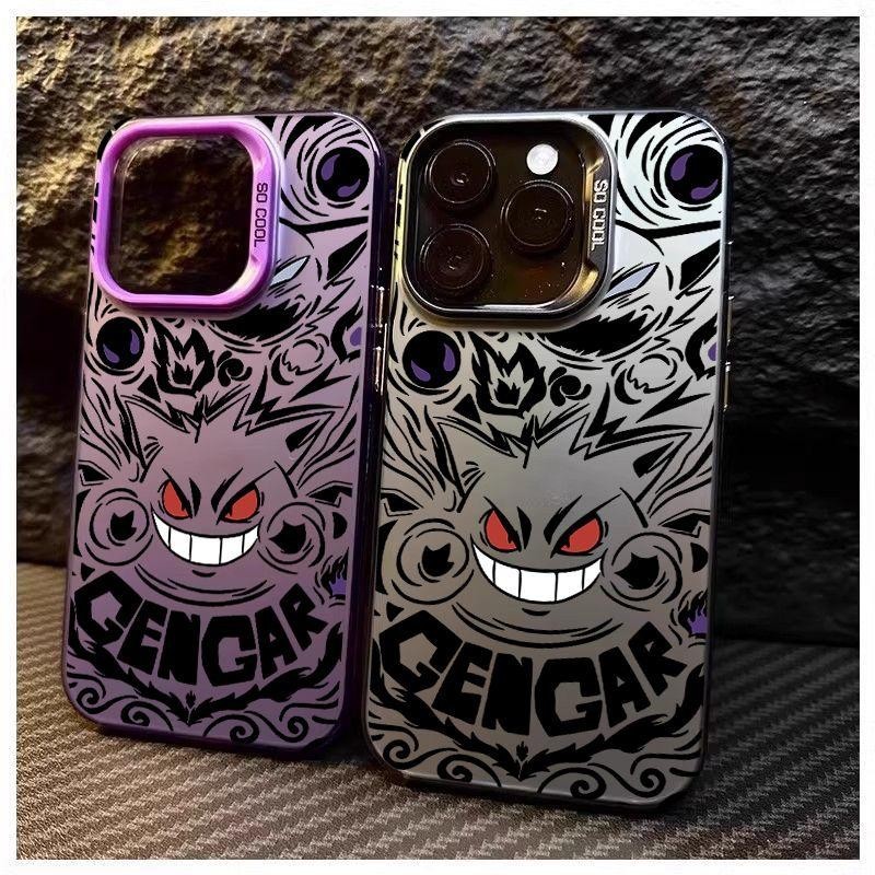 สําหรับ Iphone 15 Pro Max 11 12 13 14 Pro Max 7 8 Plus XR X XS Max โทรศัพท์มือถือกรณีหรูหรา Pokemon Gengar เลเซอร์ IMD พิมพ์กันกระแทก Hard อะคริลิค Matte Armor