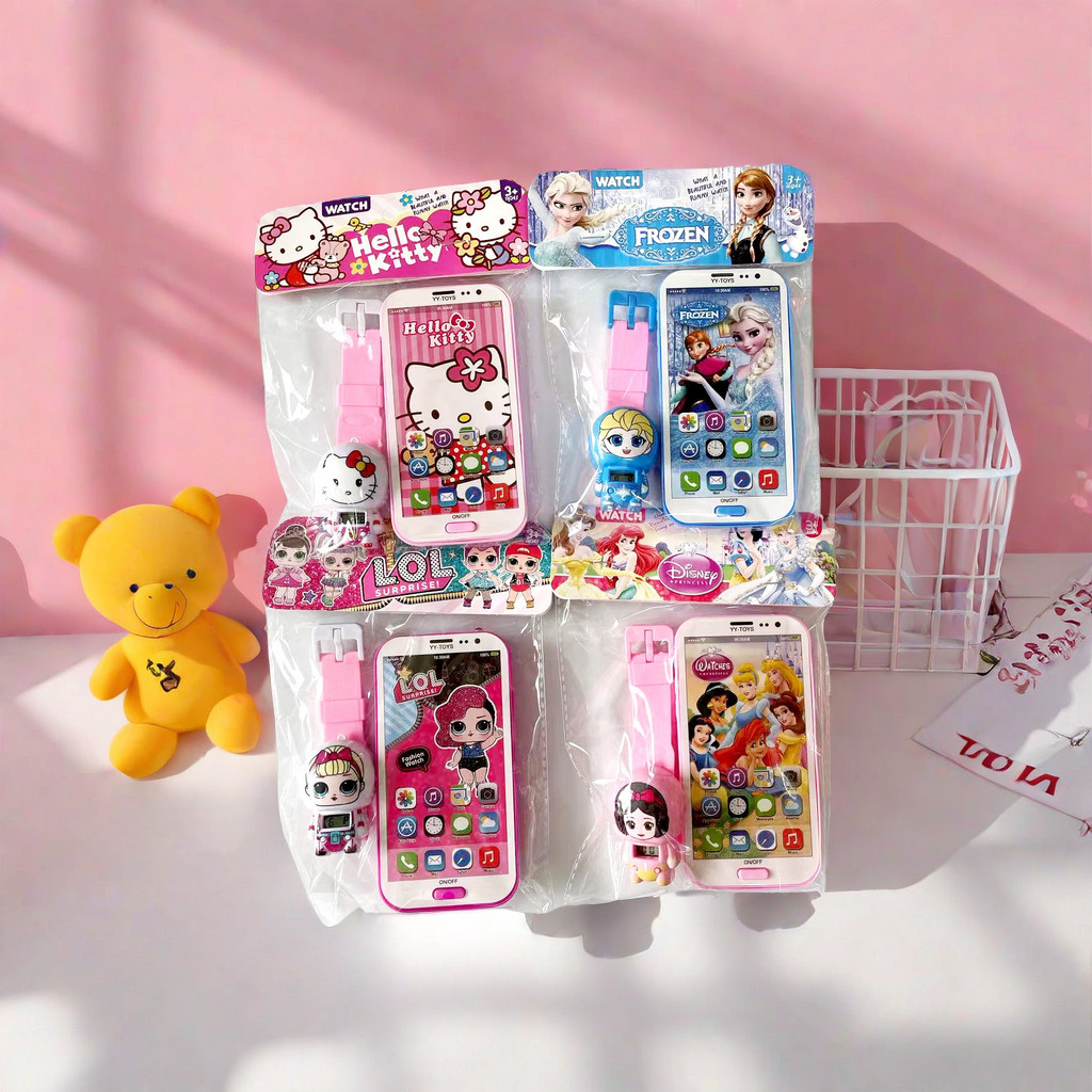 Keglect Hello Kitty โทรศัพท์รุ่นไฟฉายของเล่นเด็กนาฬิกาดิจิตอลการ์ตูนเด็กนาฬิกาของเล่น