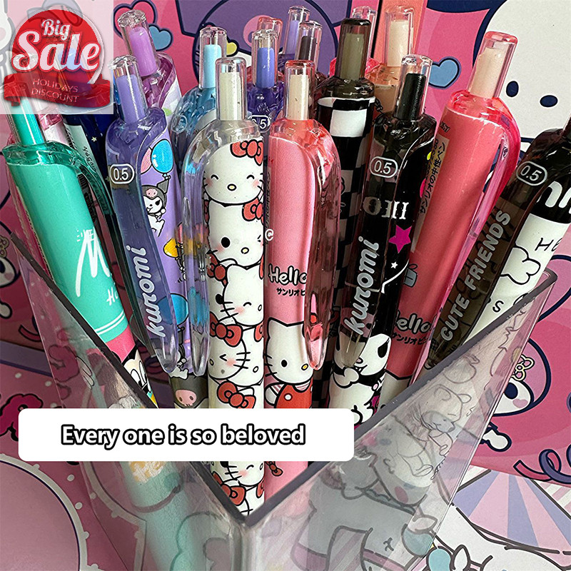 Af 6 ชิ้นน่ารัก Kuromi Hello Kitty ปากกาเจล 0.5 มิลลิเมตรสีดํา Quick Drying ปากกากด Sig ปากกาสําหรับโรงเรียนสํานักงานเครื่องเขียนอุปกรณ์ A