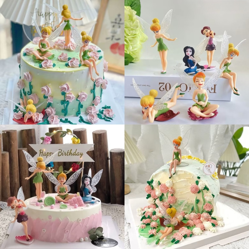 6ชิ้น/เซ็ตสุทธิสีแดงดอกไม้นางฟ้าอุปกรณ์เค้กลมนางฟ้าเค้กเล็กๆน้อยๆสดสาวเทพธิดาเอลฟ์เค้กวันเกิด