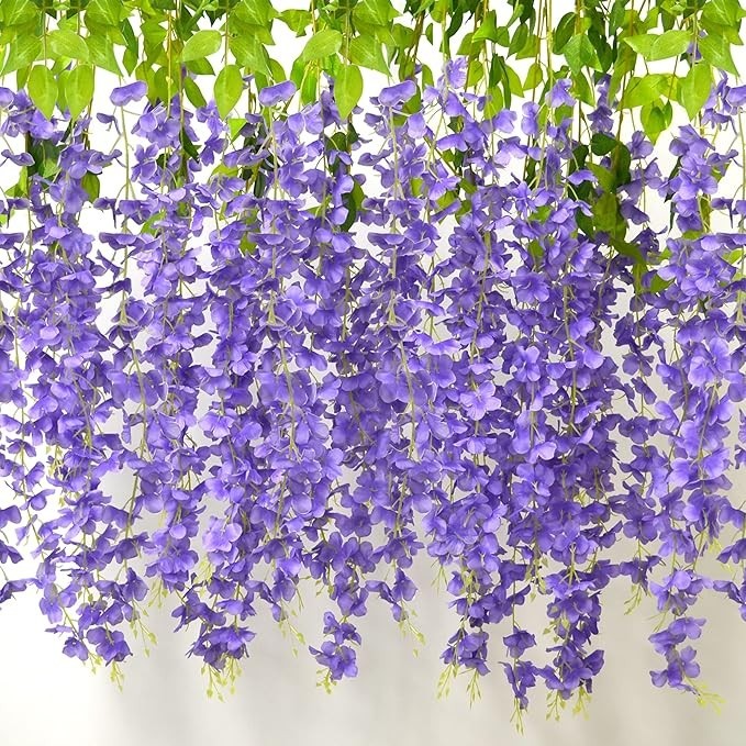 110cm ดอกไม้ประดิษฐ์ วิสทีเรีย ดอกไม้ปลอม เถาวัลย์ปลอม พืชแขวน พุ่มไม้ สตริง ดอกไม้ สําหรับงานแต่งงาน ปาร์ตี้ พิธี บ้าน สวน กลางแจ้ง ตกแต่งในร่ม