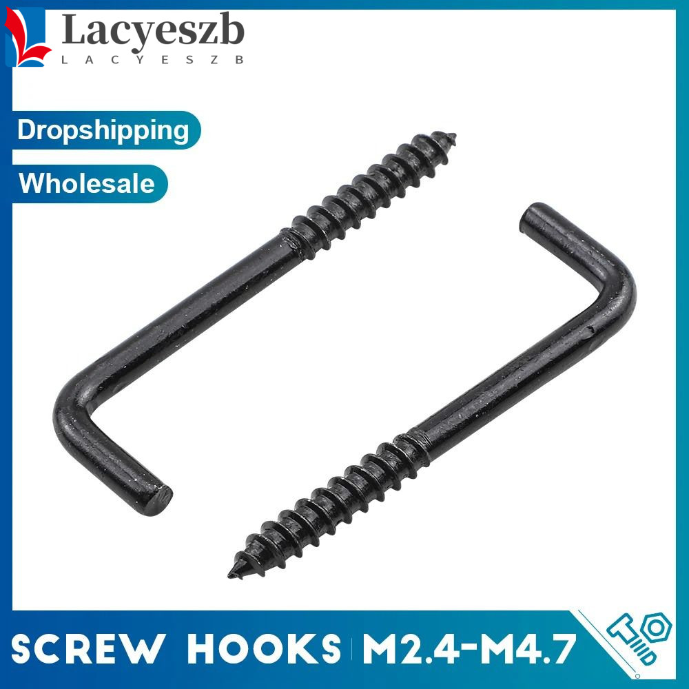 Lacyeszb ตะขอรูปตัว L 10 ชิ้น, สกรูเกลียวเหล็กในตะขอเพดาน, เครื่องมือมุมขวาสีดําเจ็ดรุ่นเกลียวตะขอแขวนกรอบรูป