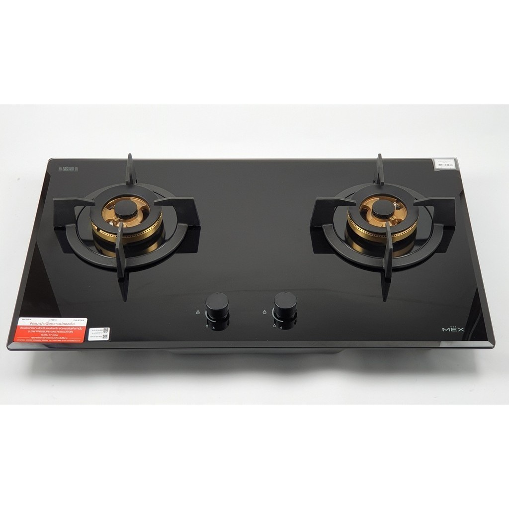 closeofficalshop MEX เตาแก๊สกระจก 2 หัวทองเหลือง V7825C สีดำ สินค้าดีมีคุณภาพ