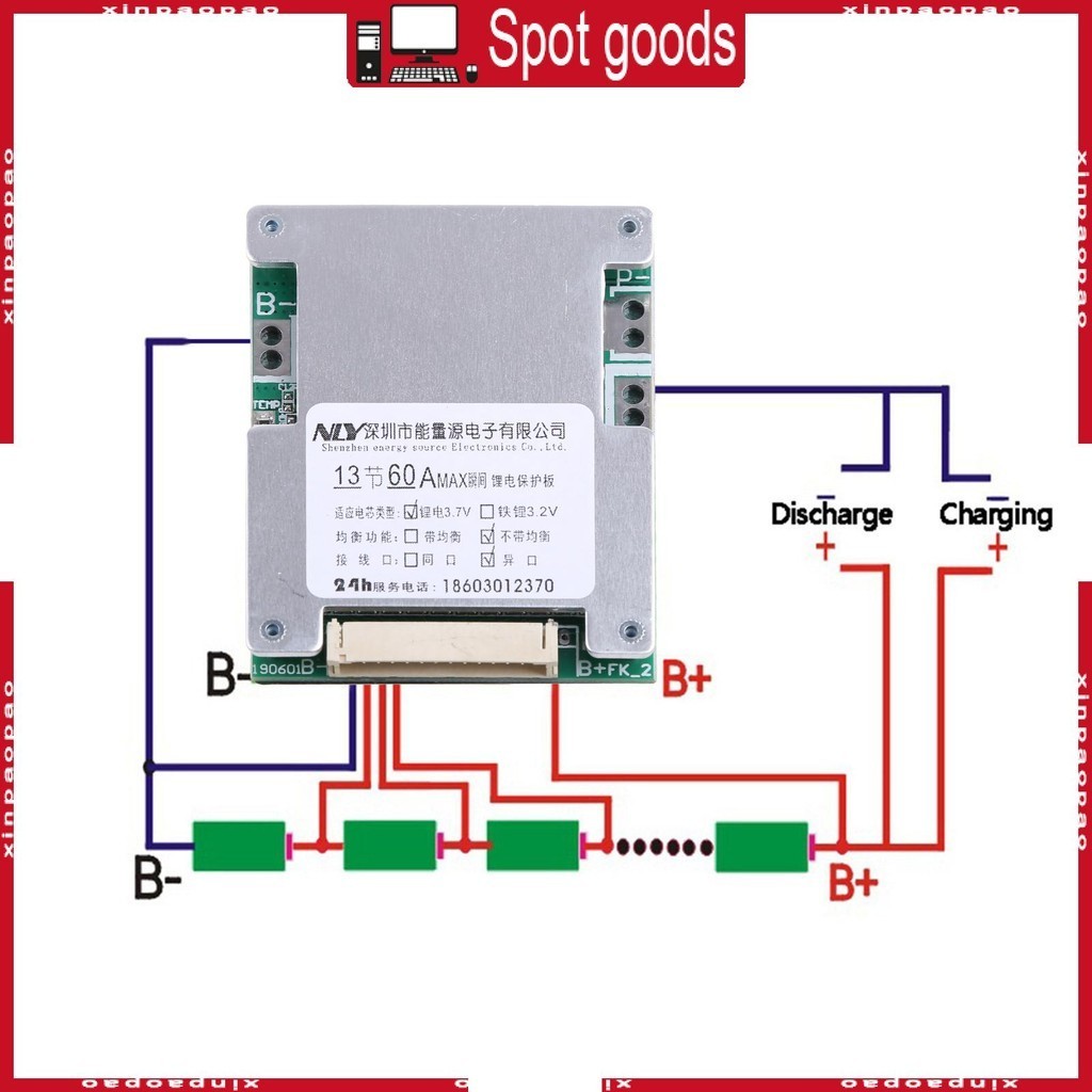 Xi 13S 48V 60A สําหรับแผ่นป้องกัน Li-ion Cell BMS PCB