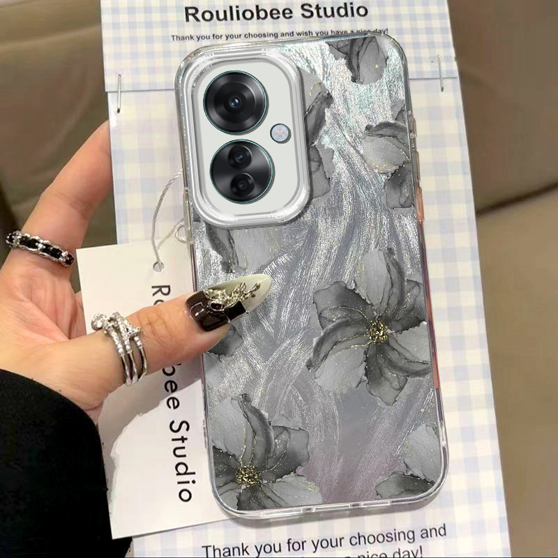 เคส OPPO Reno 11F Reno11F 5G กรณีแฟชั่นใหม่น่ารักความงามดอกไม้สีผีเสื้อใบฝาครอบโทรศัพท์ TPU
