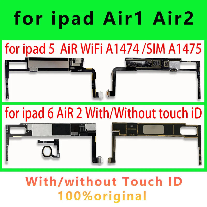 ฟรี iCloud Logic Board สําหรับ iPad 5 6 Air 1 2 เมนบอร์ด A1566 A1474 A1475 WIFI และ WIFI Cellular เม