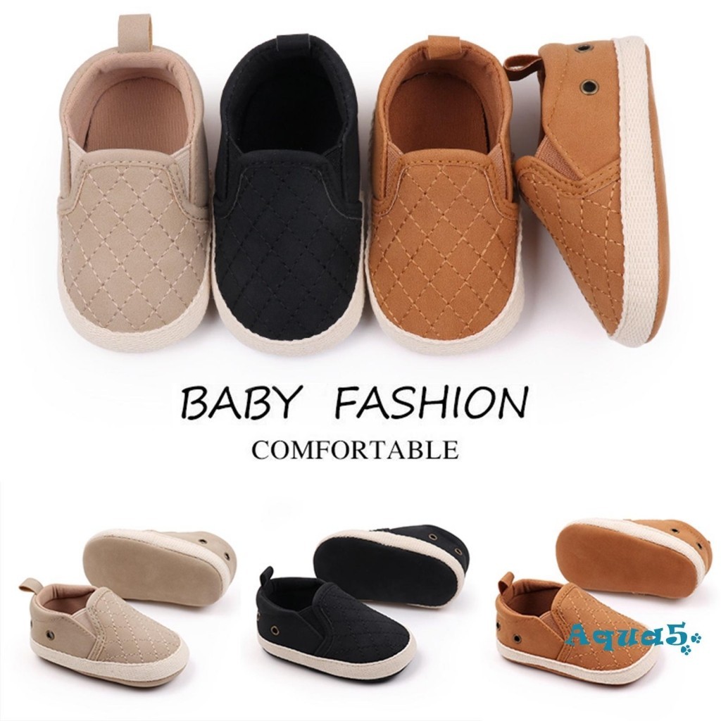 Aqq-baby First Walking รองเท้าแฟชั่น Quilted Crib รองเท้านุ่ม Slip-on รองเท้าผ้าใบสําหรับเด็กทารกชายหญิง ราคา ถูกที่สุด ดีลบีเคเค