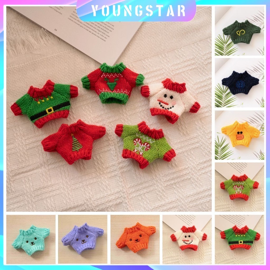 FYG Christmas LABUBU เสื้อผ้าตุ๊กตา คริสต์มาสของเล่นถักเสื้อกันหนาวหัวสุนัขเปลี่ยนในสต็อก NEW YEAR