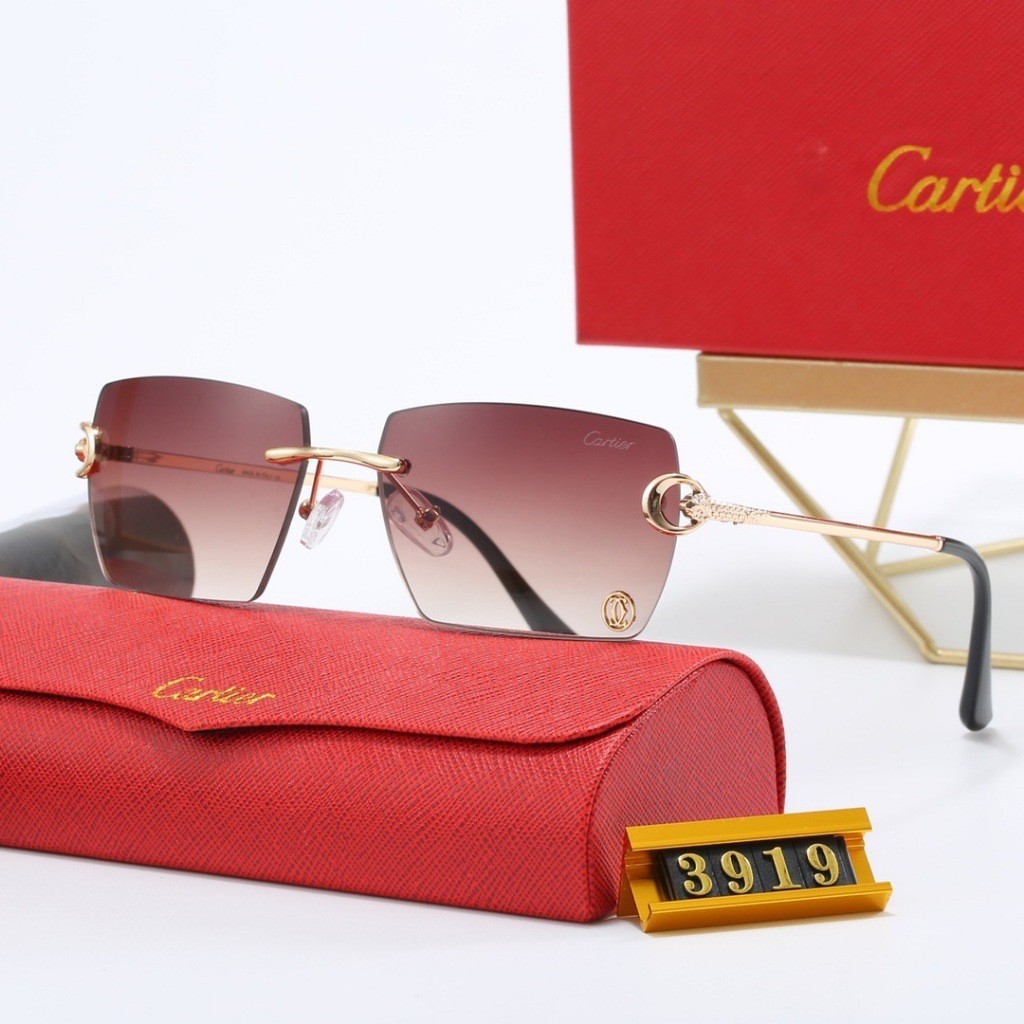 Cartier Fashion แว่นกันแดด Retro Frameless Simple All-Match แว่นกันแดด ht3919