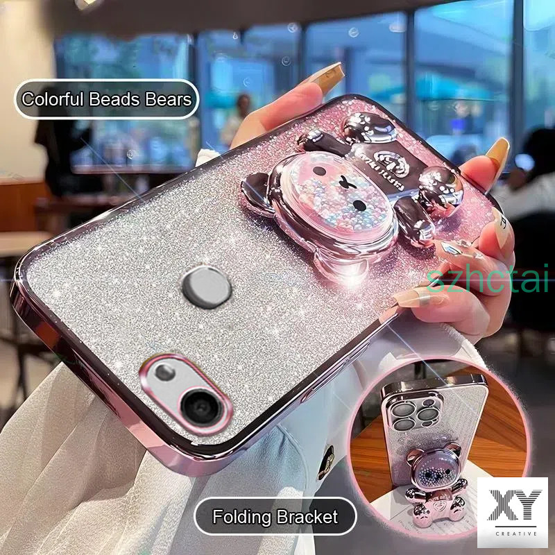เคสโทรศัพท์ OPPO F5 OPPO F7 F9 F11 F11 PRO A5S A7 A12 A15 A15S A16 วงเล็บหมุน 360 °เคสโทรศัพท์บรรเทาความเครียดที่มีสีสันลูกปัดหมีขาตั้งพับ เปลือกอ่อน เคส OPPO F5 OPPO F7 F9 F11 F11 PRO A5S A7 A12 A15 A15S A16
