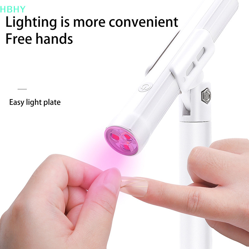 HB ใหม่แสงสีแดง UV LED เล็บโคมไฟ Mini โคมไฟเล็บสําหรับเล็บแบบพกพาเครื่องเป่าขาตั้งโคมไฟ Professional อัลตราไวโอเลตปรับ HY