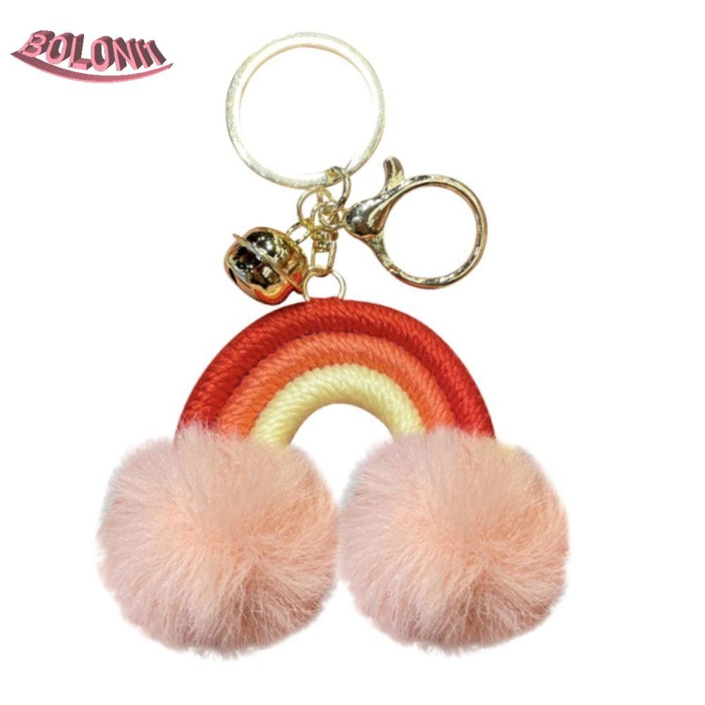 Bo Rainbow Key แหวน, Handmade Plush Ball พวงกุญแจสายรุ้ง,แฟชั่น Key Holder เครื่องประดับ Fluffy Rainbow จี้ผู้หญิงหญิง