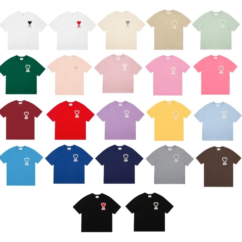 ก * ม * 2024 ฤดูร้อนใหม่เสื้อยืดผู้ชายและผู้หญิงรักปักรอบคอหลวม การแก้ไข ไหล่ หยด