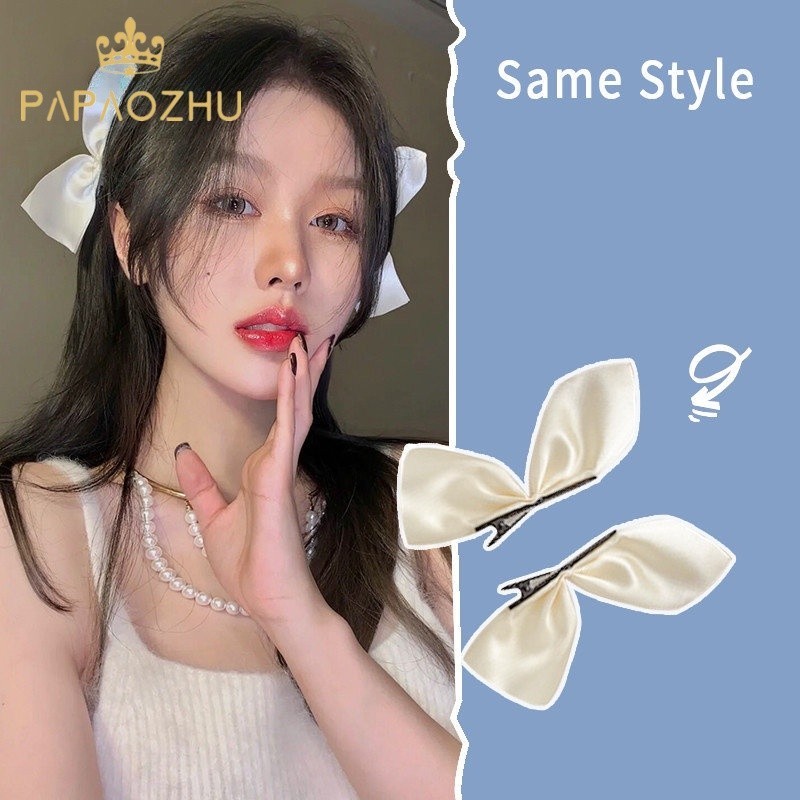 ปาตาชู กิ๊บติดผมโบว์สีขาวสไตล์เกาหลี 1 คู่สําหรับผู้หญิง