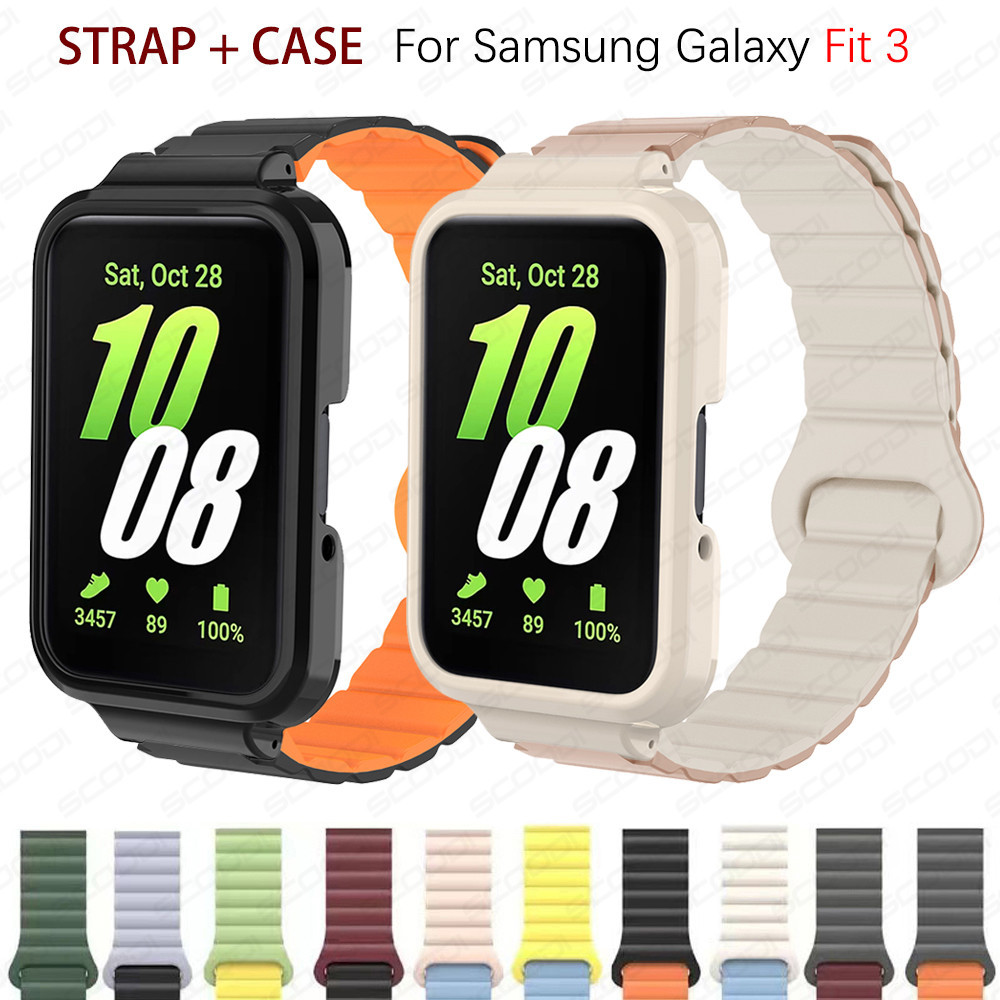 สายรัดห่วงแม่เหล็กซิลิโคนพร้อมเคสสําหรับ Samsung Galaxy Fit 3 สร้อยข้อมือซิลิโคนอ่อนนุ่ม