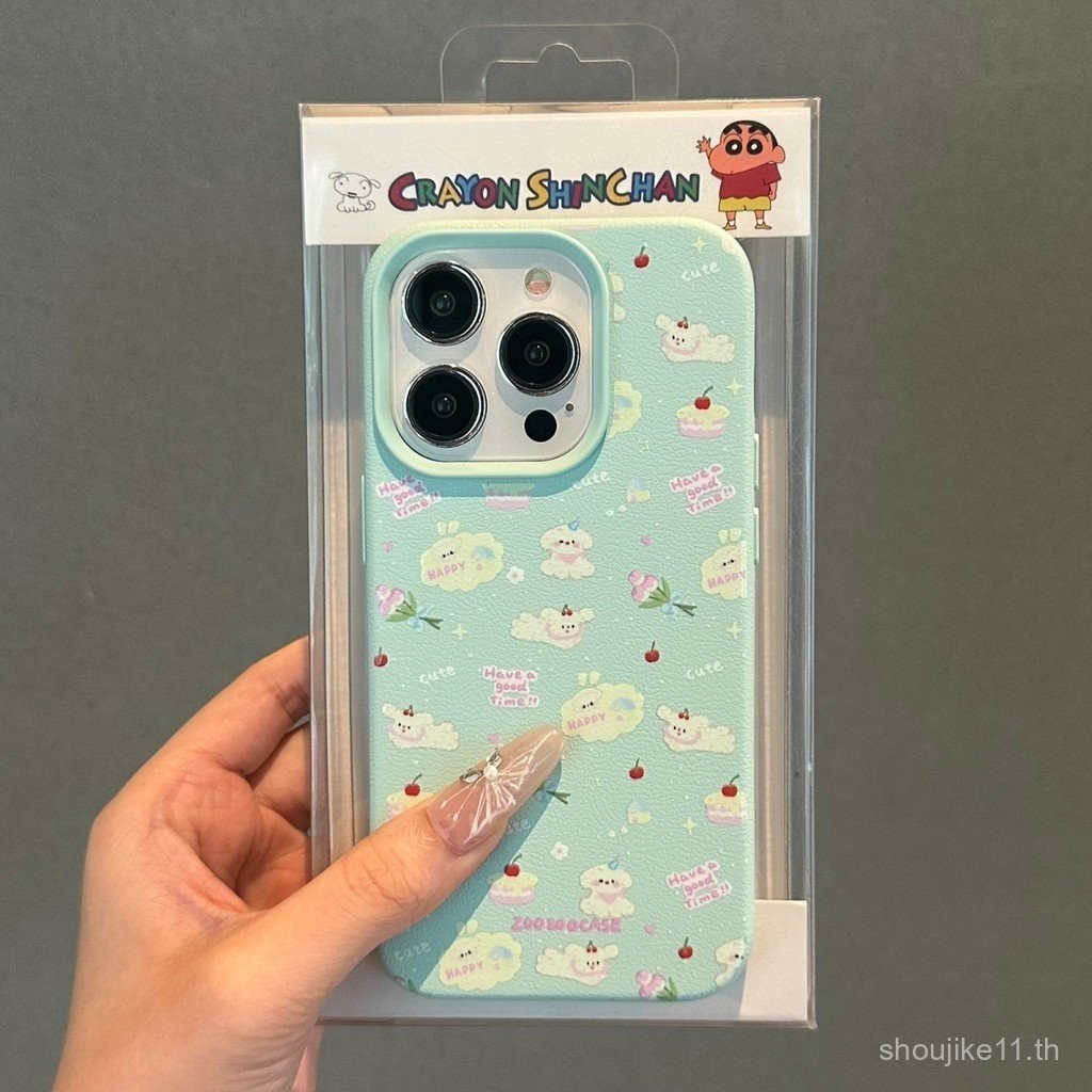 ลายหนังสีเขียวมิ้นท์ลายดาวลูกสุนัขแอปเปิ้ล15PROMAX เคสมือถือ iphone14เฉพาะ13กันกระแทก12เคสนิ่ม gxu2