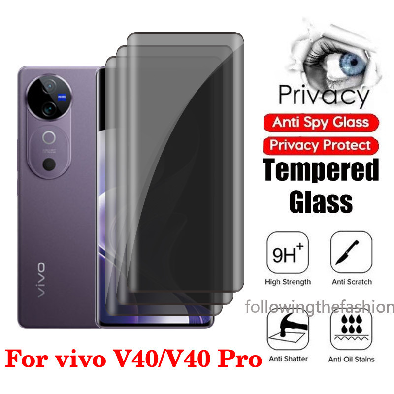3 ชิ้นป้องกันหน้าจอความเป็นส่วนตัวสําหรับ vivo V40 5G V40pro V 40 Pro 5G 2024 เต็มรูปแบบกาวส่วนตัวกระจกนิรภัยป้องกันฟิล์ม Anti Peeping