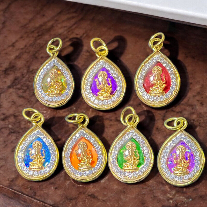 จี้ พระพิฆเนศ เลี่ยมล้อมเพชร สีประจำวันเกิด เทพแห่งโชคลาภ ความอุดมสมบูรณ์ เรียกทรัพย์