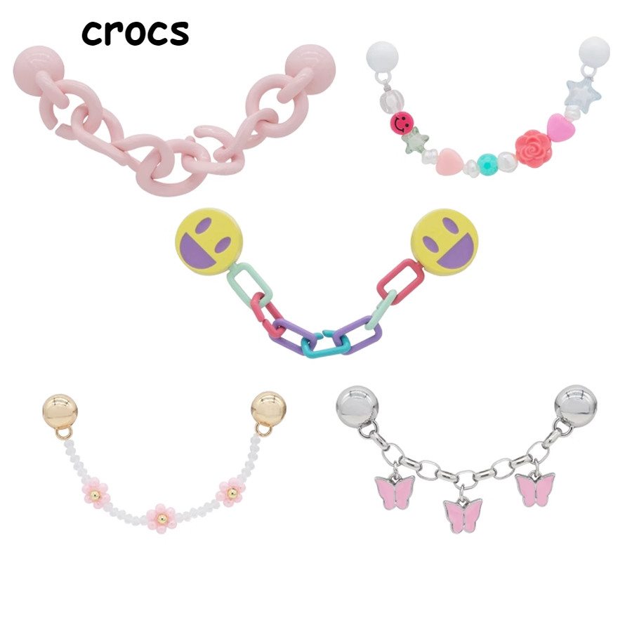 Crocs Jibbitz Charms แฟชั่นสาวรองเท้าแตะรองเท้าหัวเข็มขัด DIY โลหะตกแต่งโซ่สีชมพูอุปกรณ์เสริมรองเท้าดอกไม้ Croc