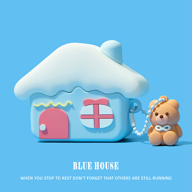 เคส Blue House สําหรับ AirPods4(2024)เคสซิลิโคนอ่อนนุ่ม 1/2/3/Pro/Pro2 พร้อมคาราบิเนอร์