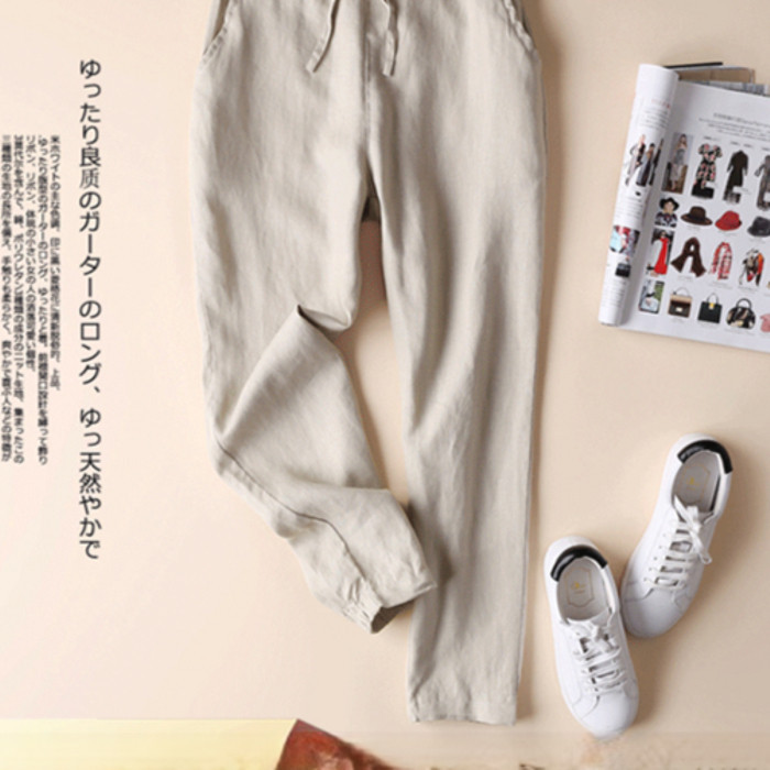 CCC กางเกงลำลองผ้าคอตตอนลินิน สไตล์ญี่ปุ่น