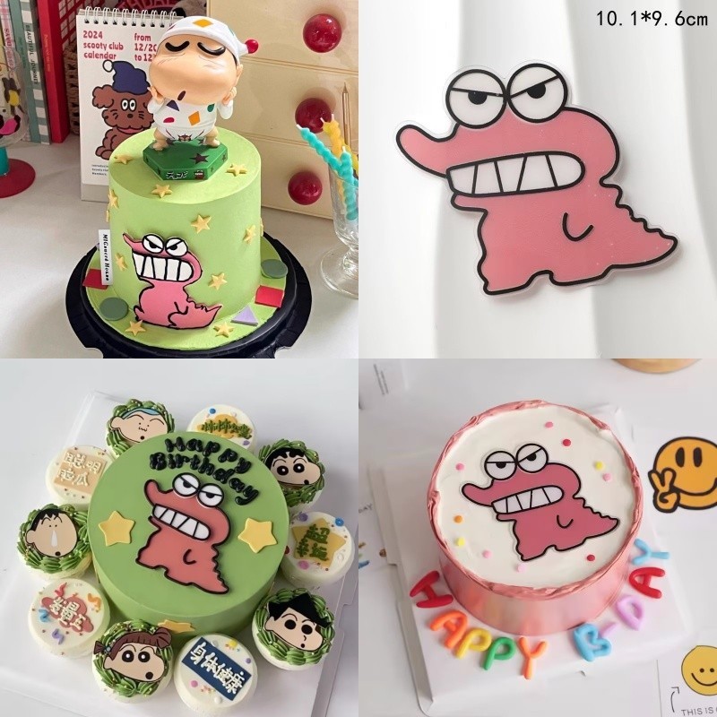 Ins เค้กวันเกิดไดโนเสาร์ตกแต่งด้านบนการ์ตูนจระเข้ Crayon Shin chan อะคริลิค Plugin